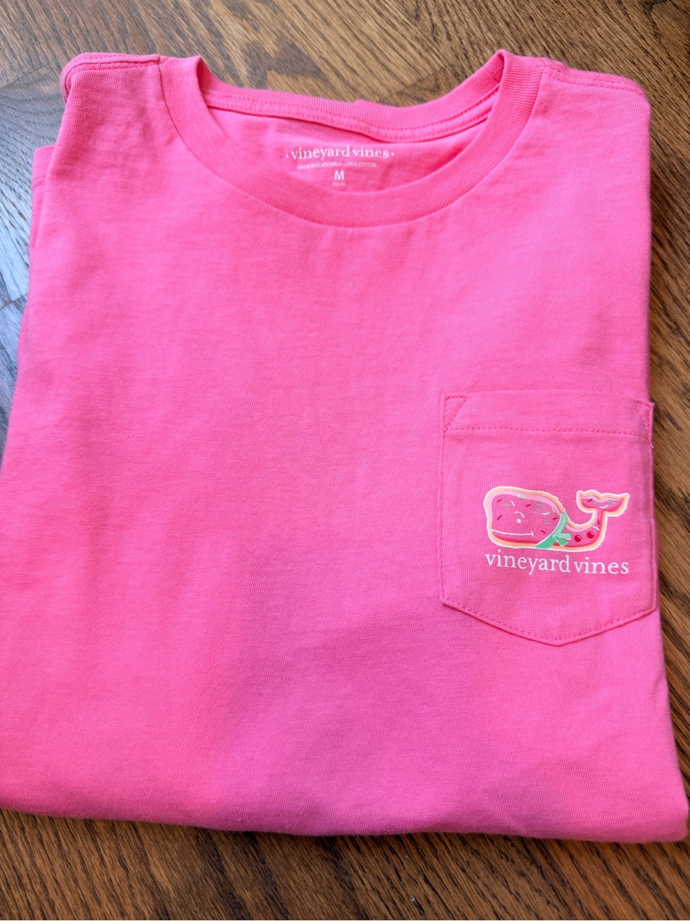 Vineyard Vines Kids Cookie Whale long sleeve pocket t - Bright Pink size M